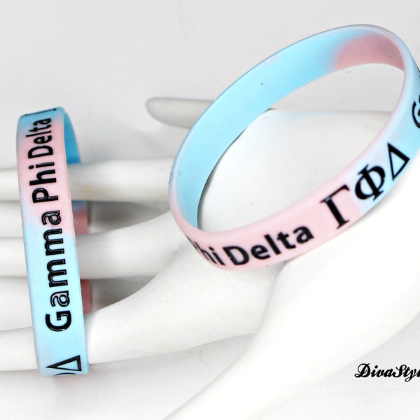 Gamma Phi Delta Sorority Silicone Bracelet, GPD Silicone Bracelet with Sorority Name and Greek Letters