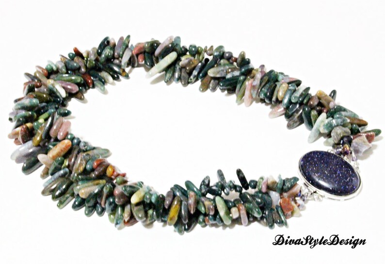 Jasper Statement Necklace, MultiColor Jasper, Jasper Necklace, Multi Strand Necklace, Green Necklace, Sandstone Clasp, Jasper Statement image 2