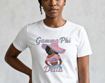 Gamma Phi Delta Sorority Faux Embroidery T-Shirt, Stylish Lady Apparel Collection