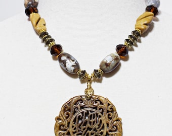 Carved Jade Pendant Necklace, Unique Gemstone Necklace