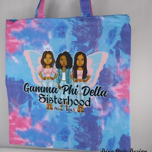 Gamma Phi Delta Sorority Sisterhood Pink und Blau Batik Canvas Tote Bag, Sorority Sisterhood Tote Bag, GPD Paraphernalia