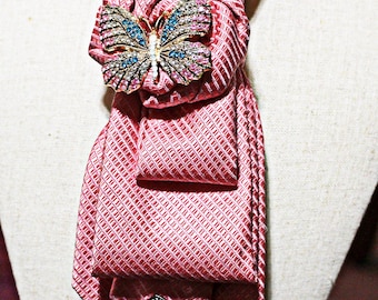 Pink Butterfly Tie Necklace,  One-of-a-Kind Statement Necklace