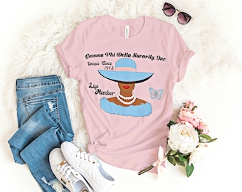 Gamma Phi Delta Sorority Elegant Blue Hat and Pearls Life Member T-Shirt Collection, Gamma Phi Delta Sorority Elegant Life Member T-Shirt