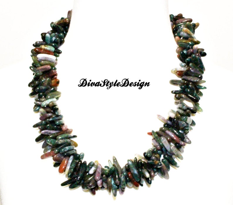 Jasper Statement Necklace, MultiColor Jasper, Jasper Necklace, Multi Strand Necklace, Green Necklace, Sandstone Clasp, Jasper Statement image 1