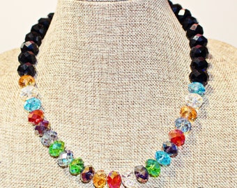 Crystal & Onyx Necklace Set Multi-Color Crystal and Onyx Jewelry Set