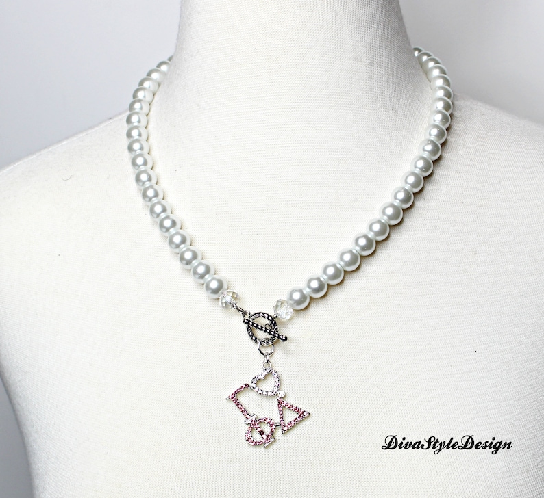 GPD Sorority Sorority Paraphernalia GPD Pearl Necklace Set with Butterfly Pin White Pearl Gamma Phi Delta Sorority Jewelry Set