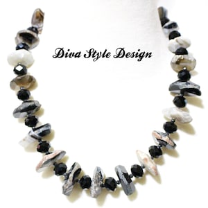 Chunky Banded Agate Statement Necklace, Agate Necklace, Agate Statement Necklace, Black & White Agate, Black  Necklace, Banded Agate