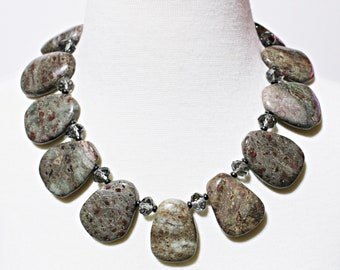 Jasper Statement Necklace, Jasper Necklace, Jasper and Crystal Necklace. Chunky Jasper Necklace,Jasper Gemstone Necklace, Jasper and Crystal