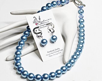 Navy Blue Pearl Necklace Real Pearl 