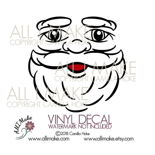 Santa Face 1 Decal | Santa Face Vinyl | Glass Block Decal | Vinyl Glass Block | Santa With No Hat Decal | Vinyl Decal | Christmas Decal