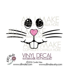 May include: Black and white bunny face with pink nose and large black eyes. The text "ALL I MAKE" is repeated three times with the copyright information "COPYRIGHT CAMILLA HOKE" below each.