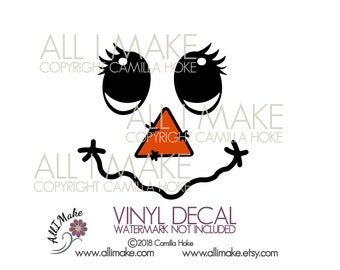 May include: A black and white vinyl decal of a cartoon face with large eyes, a triangle nose, and a stitched mouth. The decal is for crafting and decorating.