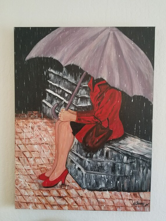 Atosa chica bajo la lluvia con paraguas - Etsy España Atosa chica bajo la lluvia con paraguas - Etsy España