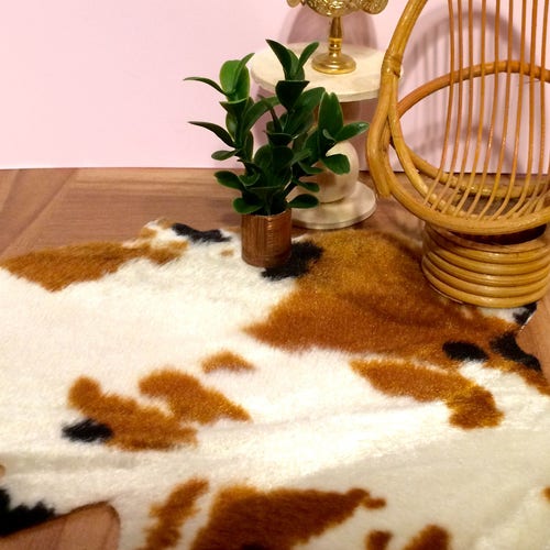Mini Faux Brown and White Cowhide Rug Etsy