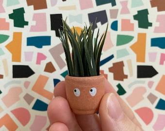 Dollhouse Miniature Tropical Grass in Hand Painted Terracotta Eye Planter