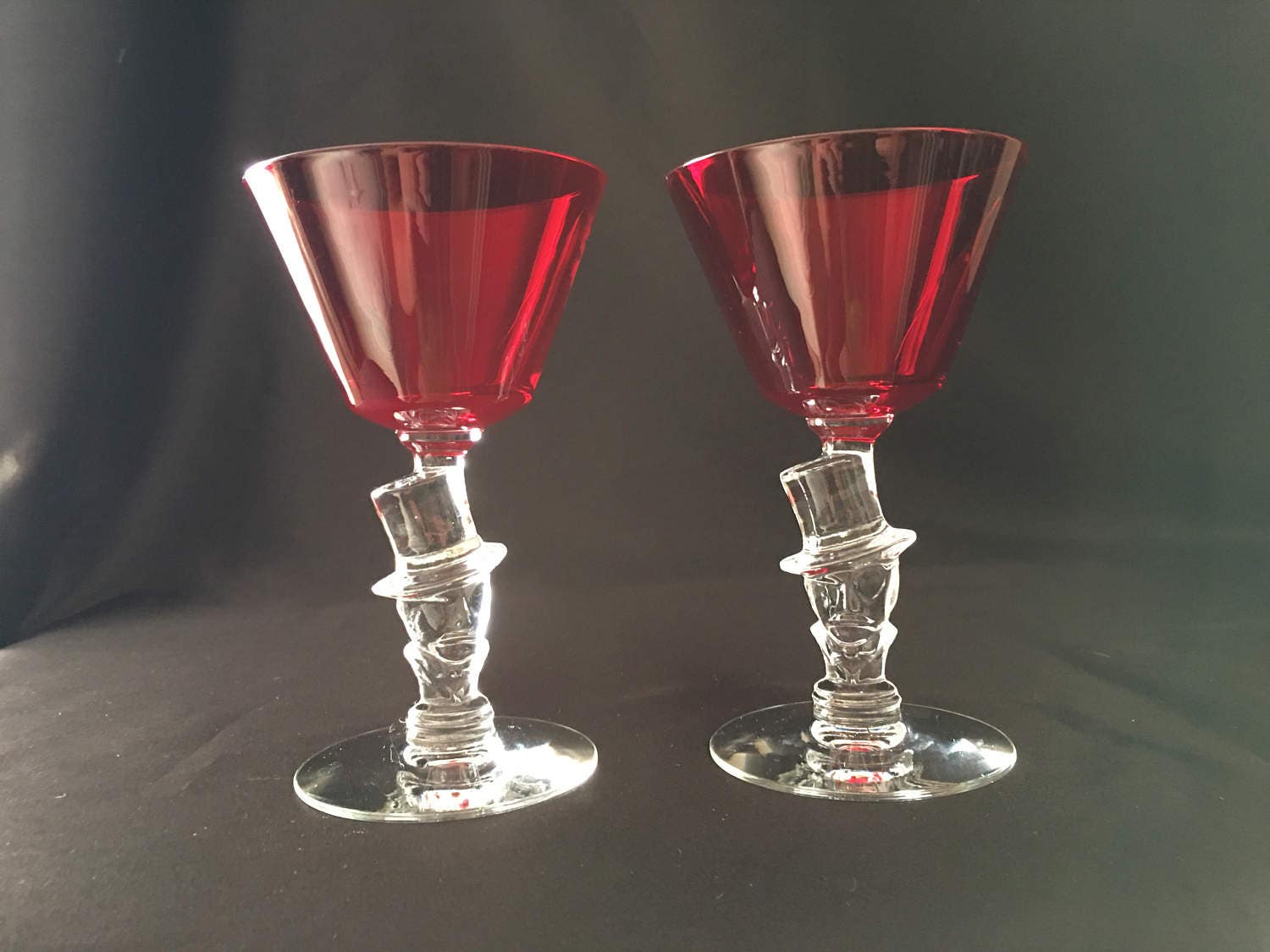Ruby Glass Top Hat Cocktail Stems