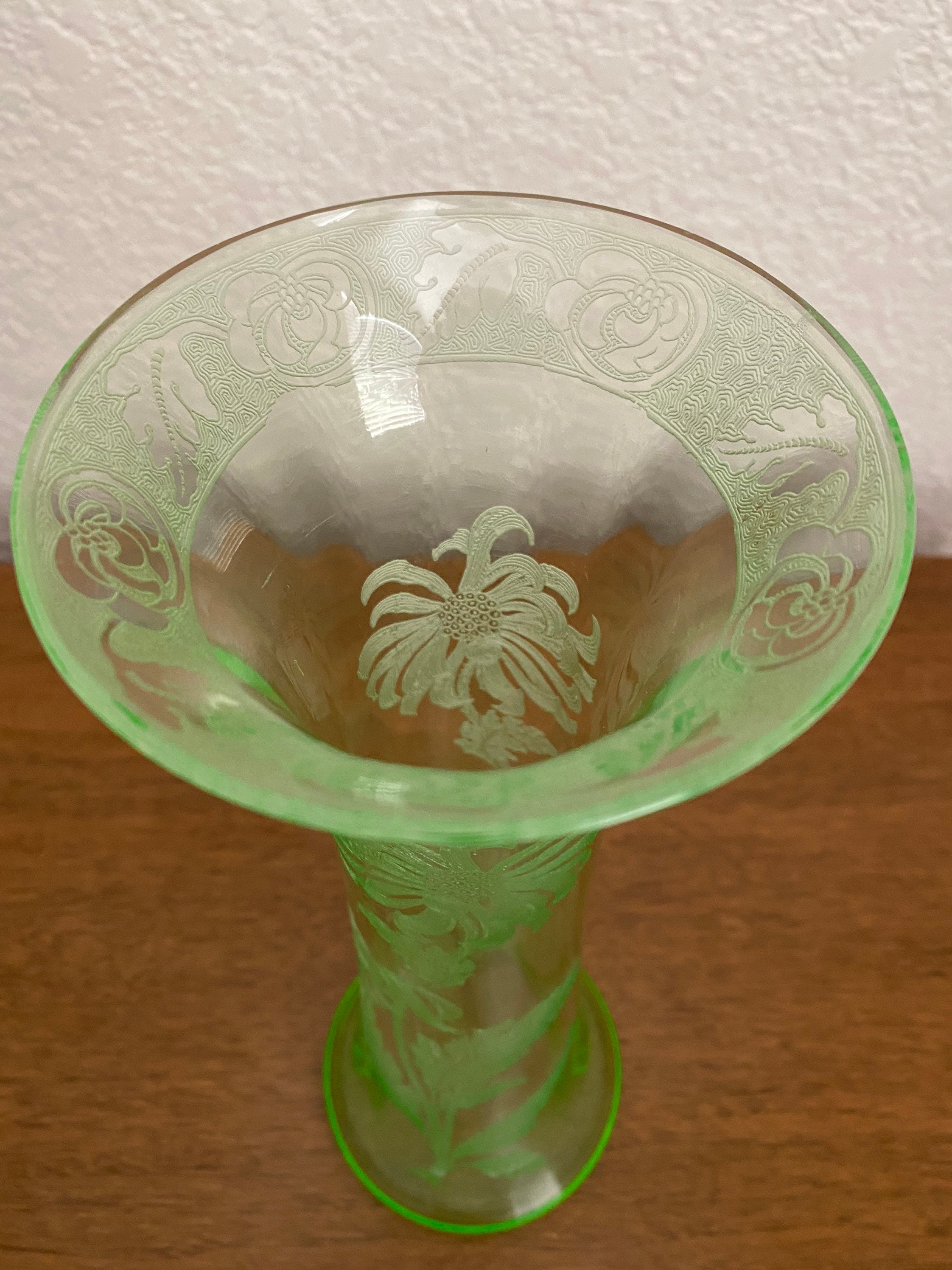 Wonderful Cambridge Glass Vase With Chrysanthemum Etching and Etsy