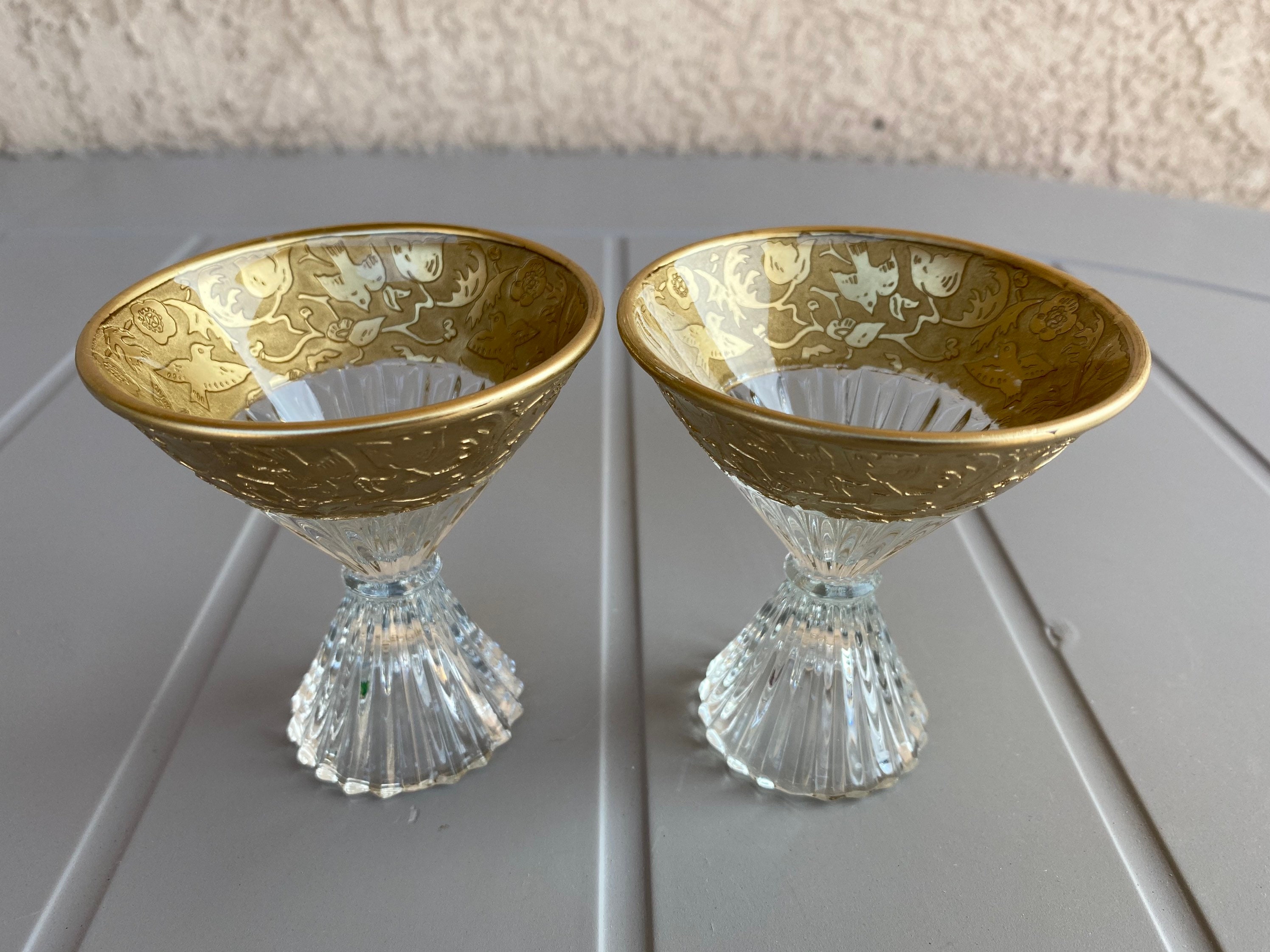 Paden City Glass Gold Encrusted Spring Orchard Cocktails