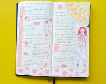 Peach Hobonichi-weekplannerstickers: lief zomerpakket