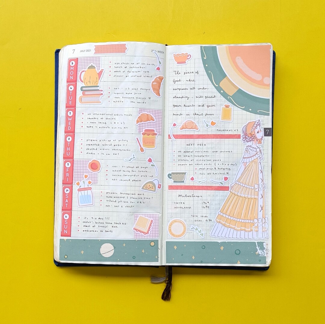 Chamomile Tea Party Stickers: Hobonichi Weeks Planner Kit - Etsy
