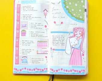 Plannerstickers roze bloesem voor Hobonichi-weken