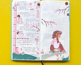 Plannerstickers lentebloesem: Hobonichi Weeks Kit