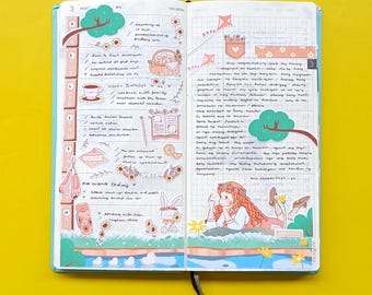 Bloeiende Hobonichi-wekenplannerstickers: lentebloemenpakket
