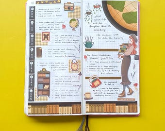 Plannerstickers boekenwurm: Cottagecore Hobonichi Weeks Kit