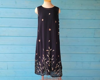 Robe brodée de papillons des années 1990, petite taille