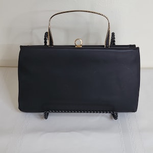 Small Black Satin and Gold Accent Evening Purse and Cocktail Clutch