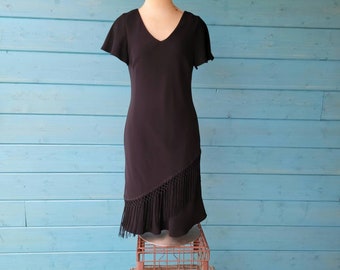 1980s Fringe Little Black Dress Size 8