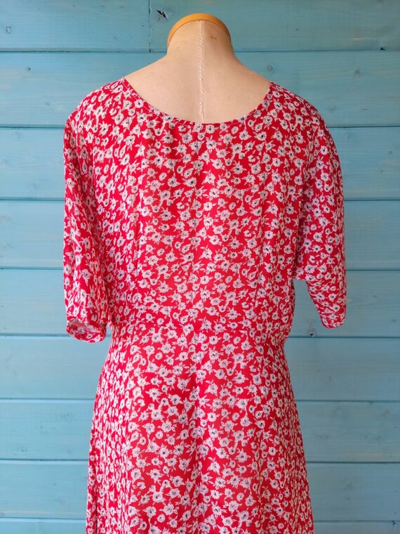 1970s Sheer Red Floral Dress Size M - image 5