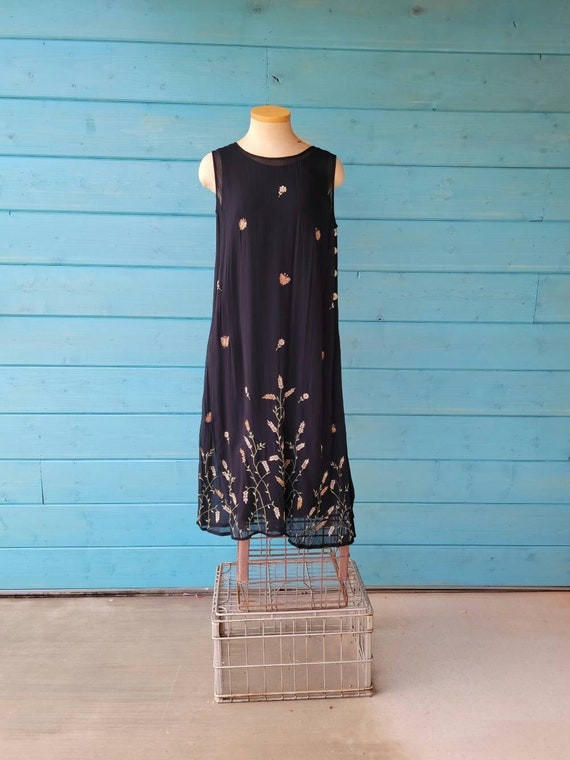 1990s Butterfly Embroidered Dress Size Small