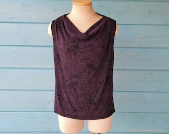 Chemisier à col bénitier violet et noir des années 1980 pour femme, petite taille