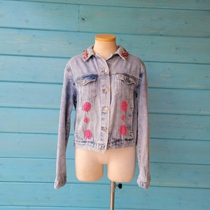 Upcycled Pink Lace and Denim Jacket Size Large