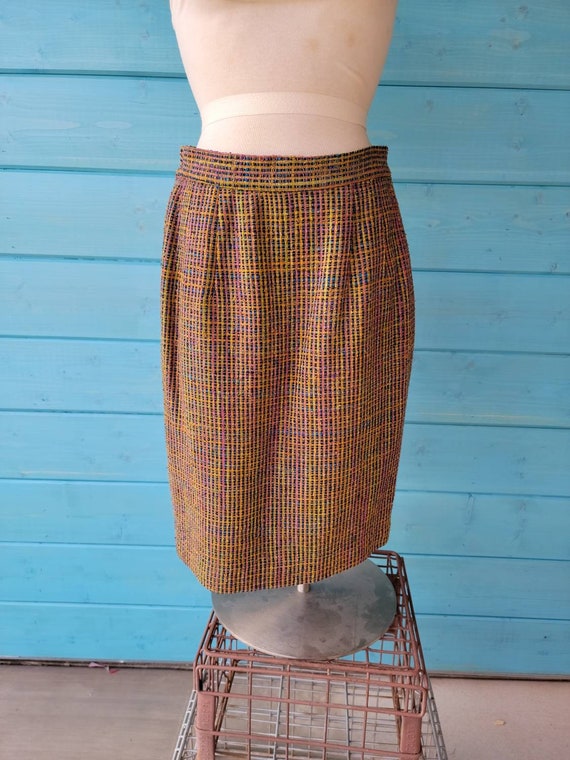 1980s Ann May Silk Tweed Skirt Size 6