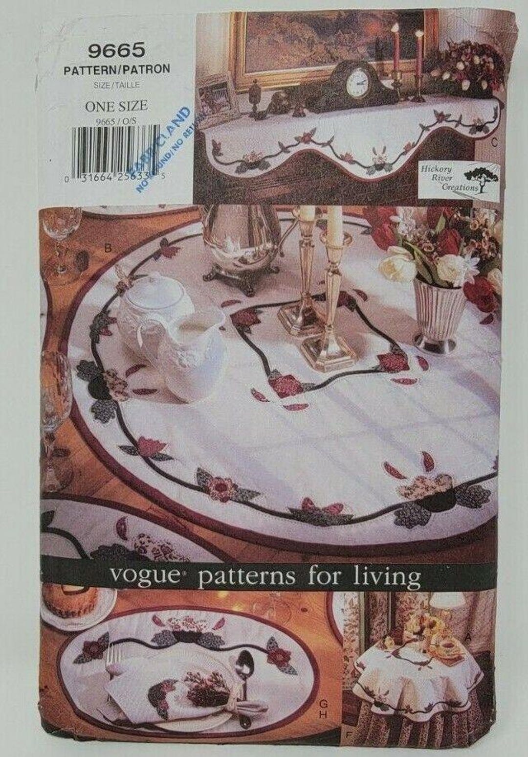Vogue Patterns for Living 9665 Tablecloth Napkins Pillow Appliques Sew ...