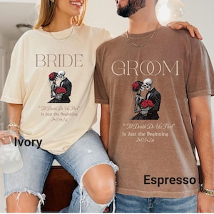 Personalized Bride and Groom Comfort Colors T-shirt, Custom Engagement Gift, Wedding Party Tee, Bride Groom Gift, Matching couples outfit
