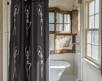 Skeleton Skull Shower Curtain: Spooky Gothic Halloween Bath Decor
