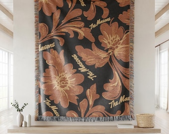 Custom Fall Floral Woven Cotton Throw Blanket: Fringed Autumn Decor