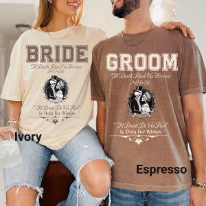 Personalized Bride and Groom Comfort Colors T-shirt, Custom Engagement Gift, Wedding Party Tee, Bride Groom Gift, Matching couples outfit