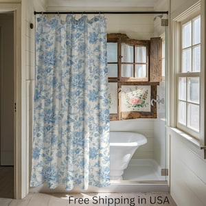Toile de Jouy Floral Blue Chinoiserie Duschvorhang verleiht Ihrem Wohnkultur Geburtstagsgeschenk Einweihungsgeschenk Vintage Charme