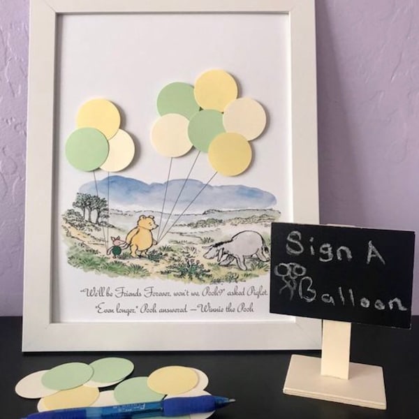 Classic Winnie The Pooh & Piglet Guest Book Alternative, Baby Shower, Birthday, Guest Book Kit