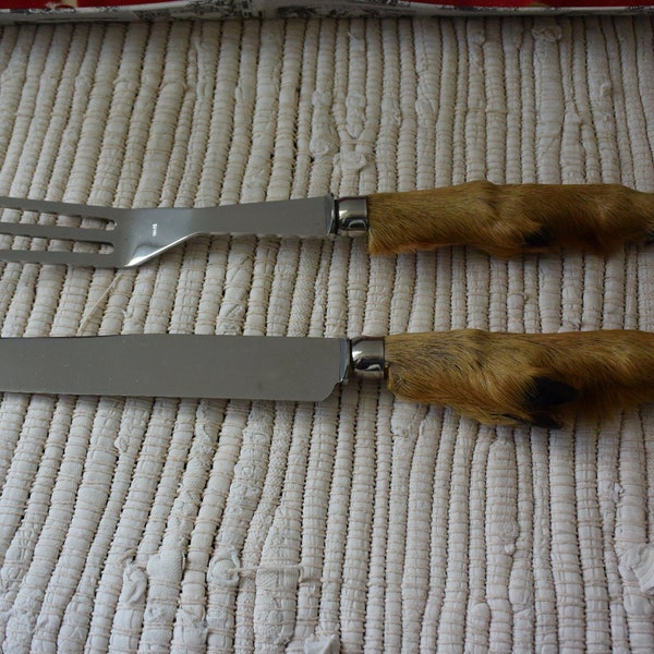 couteau et fourchette THIERS manche pied de chevreuil biche couteau à découper art de la table
