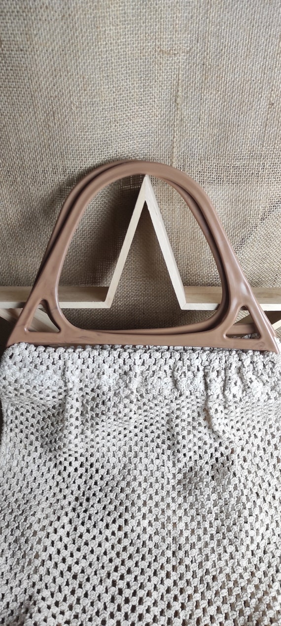 Sac à main vintage en crochet écru poignée plasti… - image 2