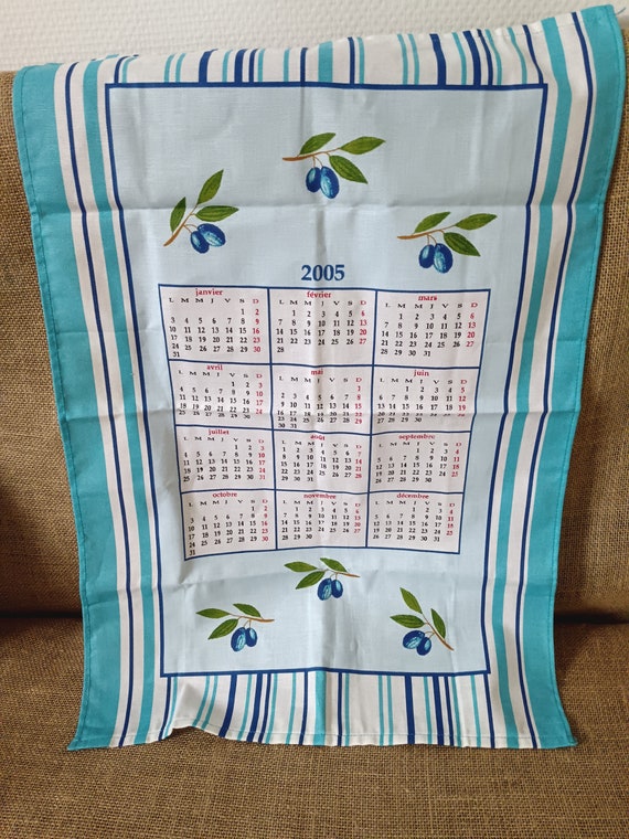 Torchon Calendrier Ancien - 100% Coton, Motif Mer, Fabriqué En France, Année 1976