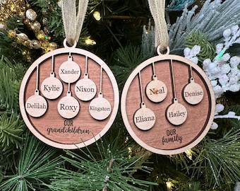 Personalized Family and Pets Ornament | Custom Christmas Ornament | 1-10 Names Family Ornament | Holiday Family Ornament