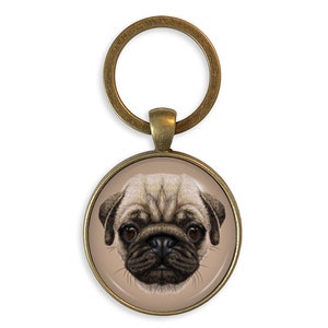Handmade Pug Dog Keychain - Pug Keychain with 30mm Glass Design (Lifetime Guarantee) K0806