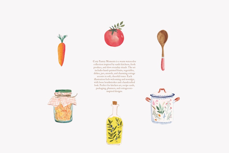 akvarell kök clipart set, mysiga skafferiillustrationer, element i stugkök, fruktburkar och fat, bondgårdskök i akvarell bild 7