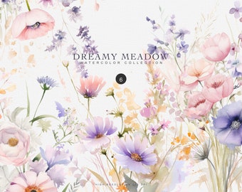wild flowers - floral clipart - meadow flowers - borders - light pink & purple flowers - premade clipart -watercolor clipart -wildflower png